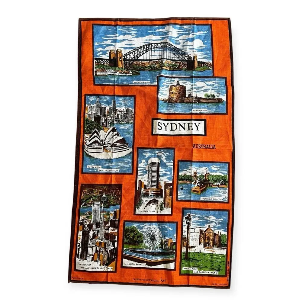 Vintage Kitchen Linen Tea Towel Sydney Australia Souvenir Historical Sites Heil